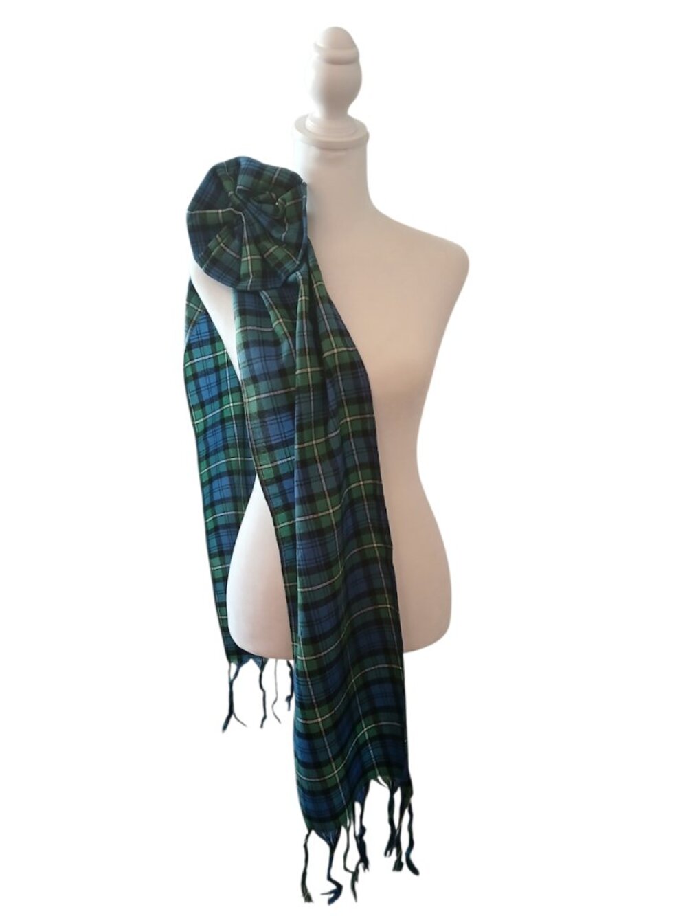 Scottish traditional plaid wool sash blue green white black tartan